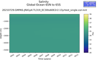 Time series of Global Ocean 65N to 65S Salinity vs depth